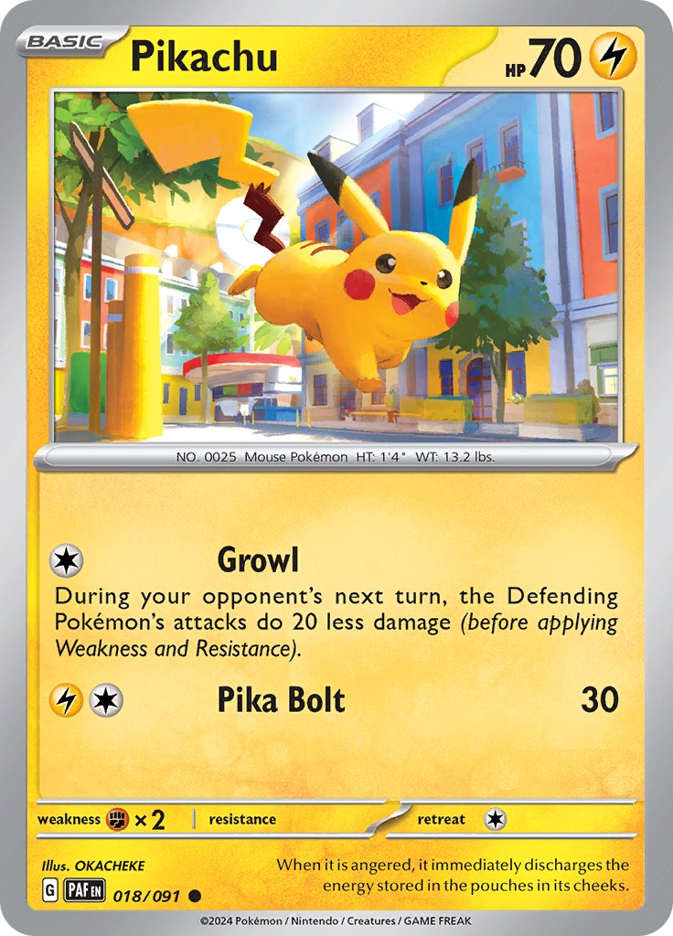 Pikachu 018/091 Pokémon card, Paldean Fates, Near Mint