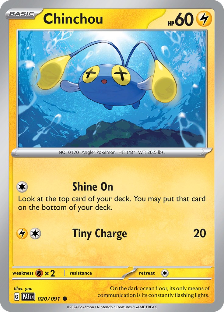 Chinchou 020/091 Pokémon card, Paldean Fates, Near Mint