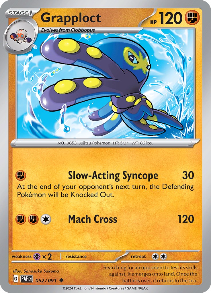Grapploct 052/091 Pokémon card, Paldean Fates, Near Mint