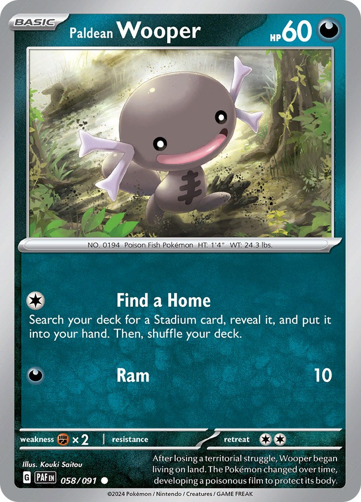 Paldean Wooper 058/091 Pokémon card, Paldean Fates, Near Mint