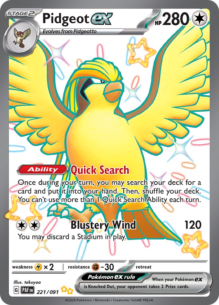 Pidgeot ex 221/091 Pokémon card, Paldean Fates, Near Mint
