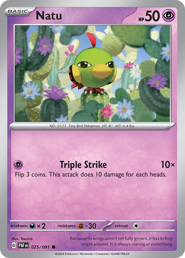 Natu 025/091 Pokémon card, Paldean Fates, Near Mint